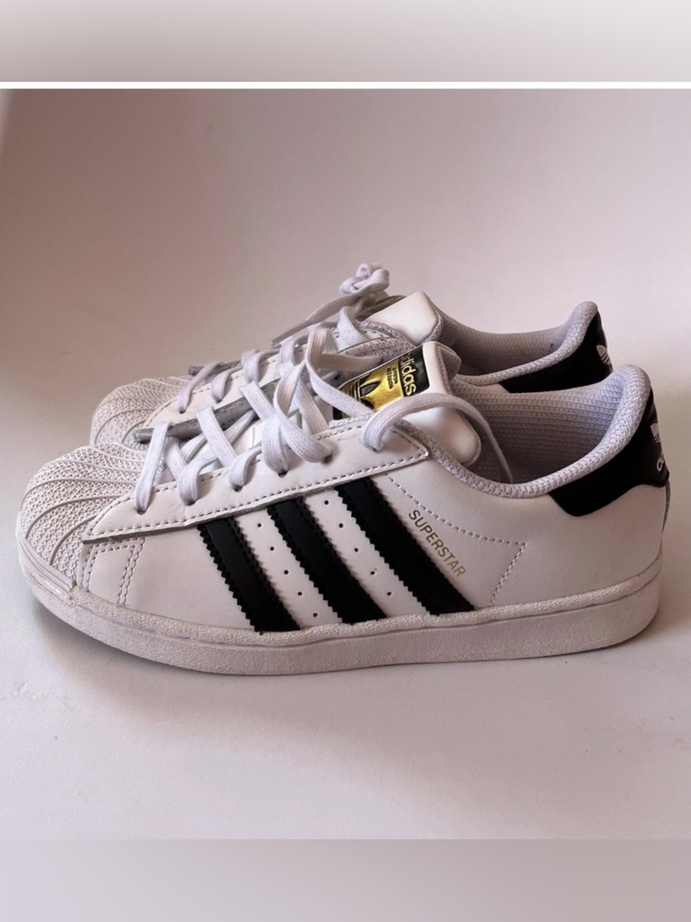Adidas Superstar C White and Black Leather Sneakers Kids Size 2 Pre Owned